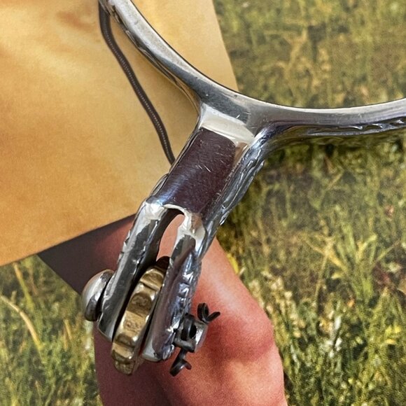 PARTRADE Brushed & Engraved Stainless Stock Spurs/Tooled Leather Strap: NWOT!! - Picture 15 of 15